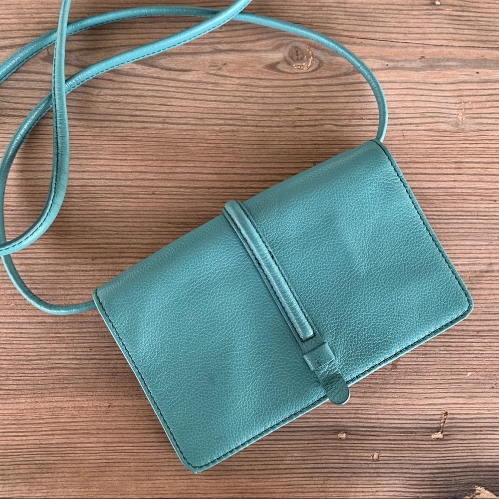 Fossil Turquoise Trifold Crossbody Leather Purse